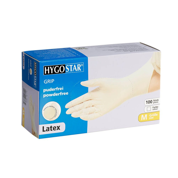 4015544267839 - Einmalhandschuhe Hygostar Grip 2675 Lebenmittelecht weiß Größe M 8 Latex 4015544267839 Hygostar 100 Stück