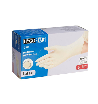 Einweghandschuhe Hygostar Grip, Latex, lebensmittelecht, weiß, Größe 7 / S,