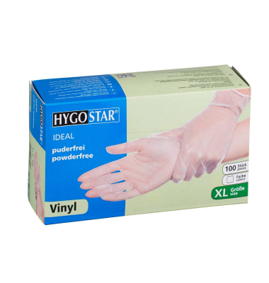 Einweghandschuhe Hygostar Ideal, Vinyl, lebensmittelecht, transparent, Gr&ouml;&szlig;e XL,