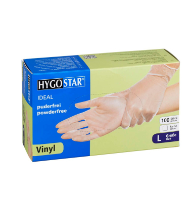 Einweghandschuhe Hygostar Ideal, Vinyl, lebensmittelecht, transparent, Größe 9 / L,