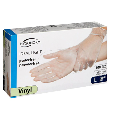 Einweghandschuhe Hygonorm Ideal Light, Vinyl, lebensmittelecht, transparent, Größe 9 / L,