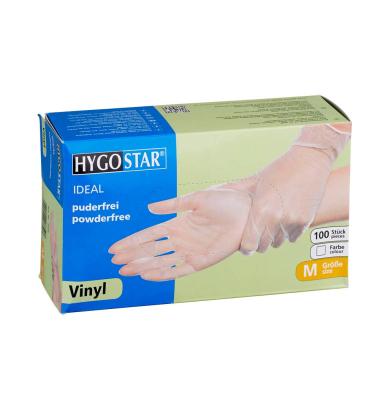 Einweghandschuhe Hygostar Ideal, Vinyl, lebensmittelecht, transparent, Größe 8 / M,