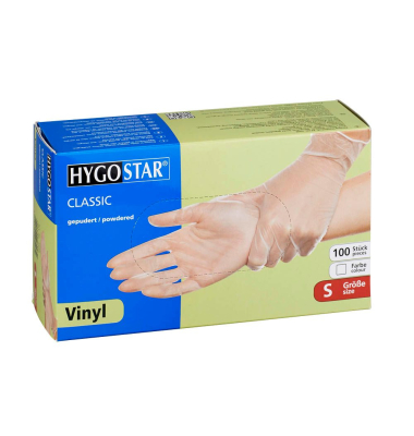 Einweghandschuhe Hygostar Classic, Vinyl, lebensmittelecht, transparent, Größe 7 / S,