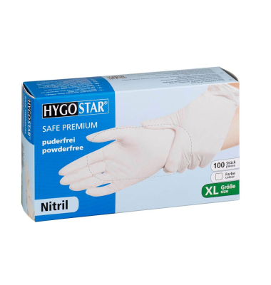 Einweghandschuhe Hygostar Safe Premium, Nitril, lebensmittelecht, weiß, Größe 10 / XL,