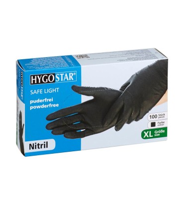 Einweghandschuhe Hygostar Safe Light, Nitril, lebensmittelecht, schwarz, Größe 10 / XL,