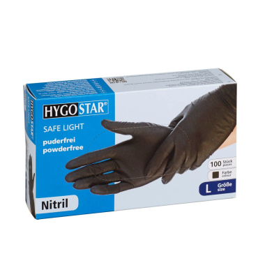 Einweghandschuhe Hygostar Safe Light, Nitril, lebensmittelecht, schwarz, Größe 9 / L,