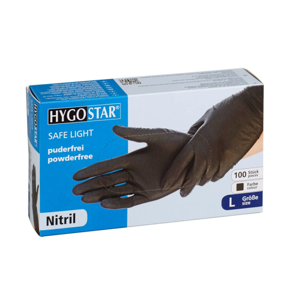 4015544270181 - Einmalhandschuhe Hygostar Safe Light 27018 Lebensmittelecht schwarz Größe L 9 Nitril 4015544270181 27018 100 Stück