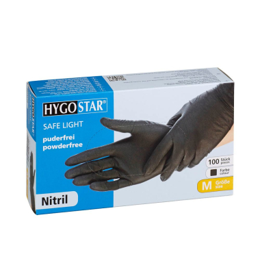 Einweghandschuhe Hygostar Safe Light, Nitril, lebensmittelecht, schwarz, Größe 10 / XL,