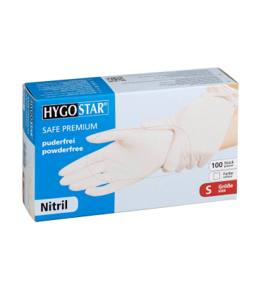 Einweghandschuhe Hygostar Safe Premium, Nitril, lebensmittelecht, weiß, Größe 7 / S,