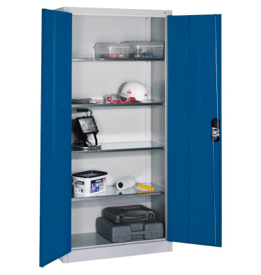 Werkstattschrank 8920-052, Stahl abschließbar, 5 OH, 93 x 195 x 40 cm, blau/lichtgrau