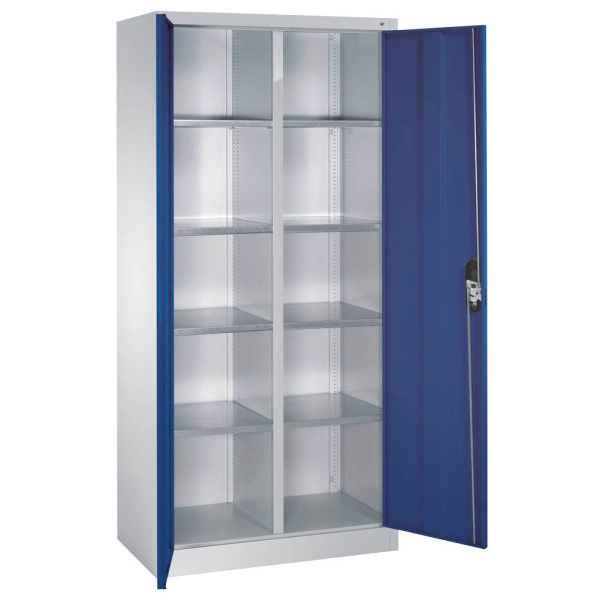 4064615116651 - Materialschrank aus Stahlblech 8 Fachböden HxBxT 1950 x 930 x 500 mm Türe enzianblau Korpus lichtgrau C+P 4064615116651 - Materialschrank aus Stahlblech 8 Fachböden HxBxT 1950 x 930 x 500 mm Türe enzianblau Korpus lichtgrau C+P