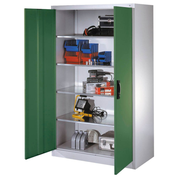 4064615115746 - Sichtfenster-Flügeltürschrank HxBxT 1950 x 1200 x 500 mm 4 Fachböden 3 Schubladen lichtgrau rubinrot C+P 4064615115746 - Sichtfenster-Flügeltürschrank HxBxT 1950 x 1200 x 500 mm 4 Fachböden 3 Schubladen lichtgrau rubinrot C+P