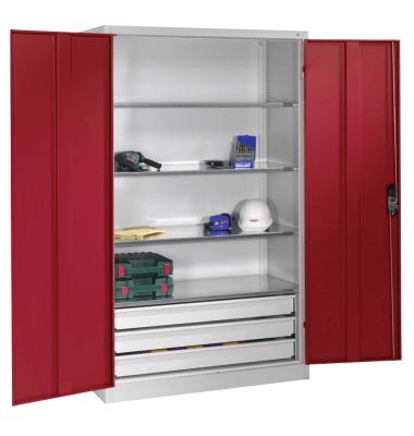Werkstattschrank 8931-503, Stahl abschließbar, 4 OH, 120 x 195 x 50 cm, rot/lichtgrau