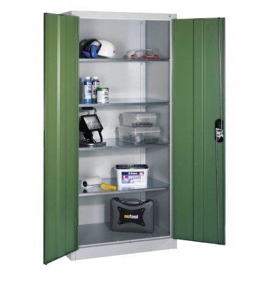 Werkstattschrank 8921-052, Stahl abschließbar, 5 OH, 93 x 195 x 50 cm, grün/lichtgrau