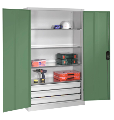Werkstattschrank 8931-503, Stahl abschließbar, 4 OH, 120 x 195 x 50 cm, grün/lichtgrau