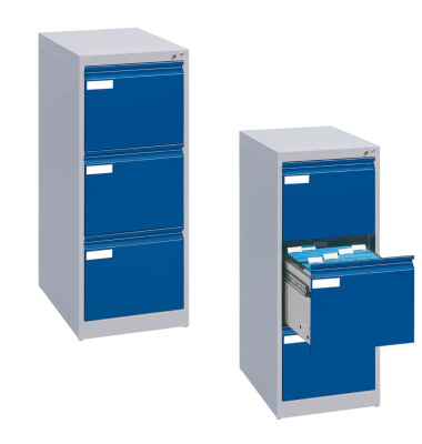 Hängeregistraturschrank einbahnig 3 Schubfächer lichtgrau/blau