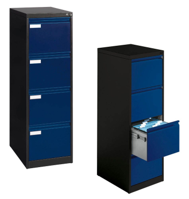 Hängeregistraturschränke einbahnig 4 Schubfächer anthrazit/blau