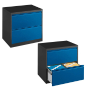 Hängeregistraturschränke doppelbahnig, 2 Schubfächer, anthrazit/blau