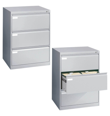 Hängeregistraturschränke doppelbahnig, 3 Schubfächer, silber