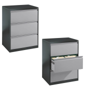 Hängeregistraturschränke doppelbahnig, 3 Schubfächer, anthrazit/silber