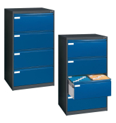Hängeregistraturschränke doppelbahnig, 4 Schubfächer, anthrazit/blau