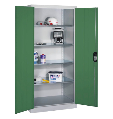 Werkstattschrank 8922-052, Stahl abschließbar, 5 OH, 93 x 195 x 60 cm, grün/lichtgrau