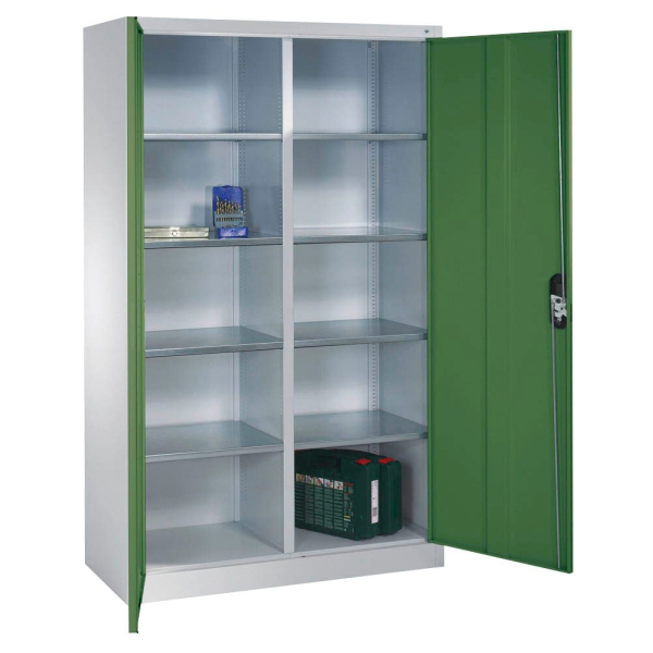 4064615116453 - Materialschrank aus Stahlblech 8 Fachböden HxBxT 1950 x 1200 x 500 mm Tür resedagrün Korpus lichtgrau 4064615116453 - Materialschrank aus Stahlblech 8 Fachböden HxBxT 1950 x 1200 x 500 mm Tür resedagrün Korpus lichtgrau