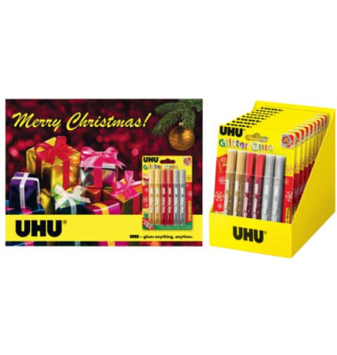 Young Creativ' Glitter Glue ORIGINAL - 6 x 10 ml, 6 Farben sortiert, Infokarte