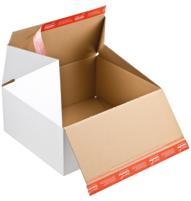 Versandkarton Premium CP155.356 wei&szlig;, bis DIN E-Commerce mit einkalkulierter Retourenquote, breite, mittelschwere Waren im A4+ S