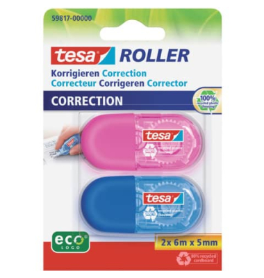Korrekturroller 59817-00000-00 ecoLogo Mini, pink & blau transparent, 5mm x 6m, Einweg