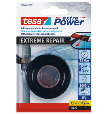 Gewebeband Tesapack extra Power Extreme Repair 56064-00001-00, 19mm x 2,5m, schwarz