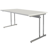 Schreibtisch, manuell höhenverstellbar, 68-82cm (H), 160x80cm (BxT), rechteckig, weiß / chrom