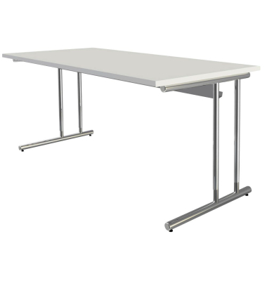 Schreibtisch, manuell höhenverstellbar, 68-82cm (H), 160x80cm (BxT), rechteckig, weiß / chrom