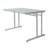 Schreibtisch, manuell höhenverstellbar, 68-82cm (H), 120x80cm (BxT), rechteckig, Milchglas / chrom