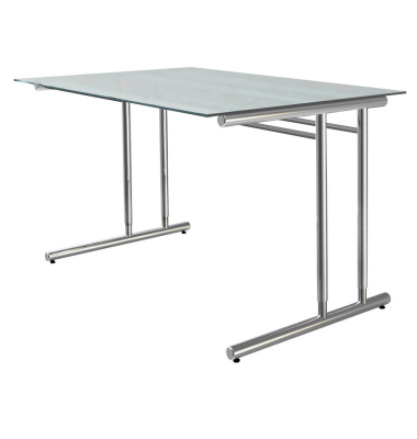 Schreibtisch, manuell höhenverstellbar, 68-82cm (H), 120x80cm (BxT), rechteckig, Milchglas / chrom