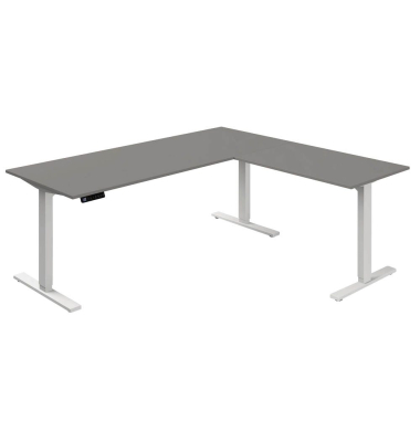 Sitz-Steh-Schreibtisch Move 3, elektrisch höhenverstellbar, 72-120cm (H), 180x80cm (BxT), L-Form, graphit / weiß