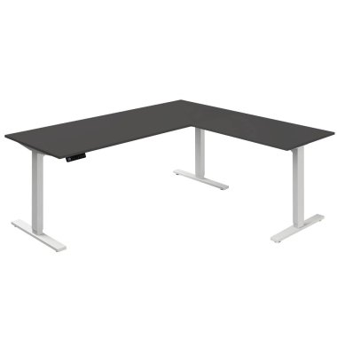 Sitz-Steh-Schreibtisch Move 3, elektrisch höhenverstellbar, 72-120cm (H), 180x80cm (BxT), L-Form, anthrazit / weiß
