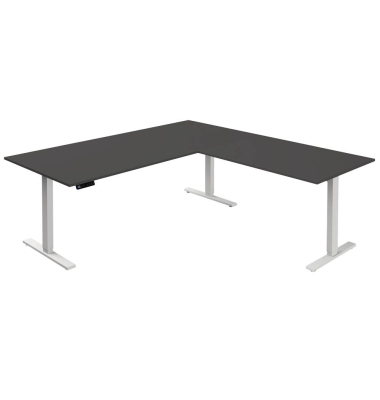 Sitz-Steh-Schreibtisch Move 3, elektrisch höhenverstellbar, 72-120cm (H), 200x100cm (BxT), L-Form, anthrazit / weiß