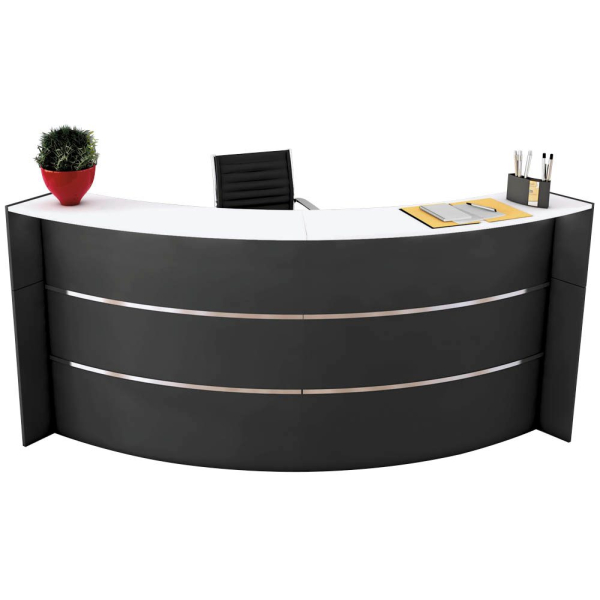 4044917435261 - Kleine Bogen-Empfangstheke Faro mit Ablage und Seitenplatten B 2550 x T 1200 x H 1120 mm anthrazit anthrazit