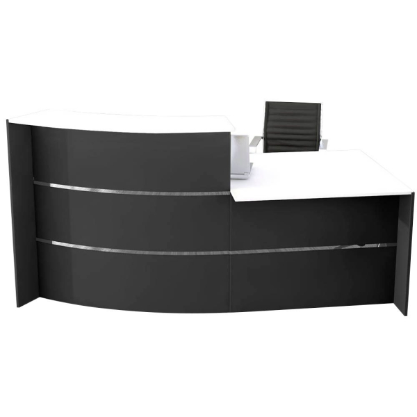 4044917435278 - Kleine Bogen-Empfangstheke mit Beratungsplatz Faro mit Ablage und Seitenplatten B 2310 x T 1200 x H 1120 mm anthrazit anthrazit