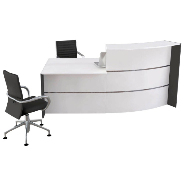 4044917435360 - Kleine Bogen-Empfangstheke mit Beratungsplatz Faro mit Ablage und Seitenplatten B 2310 x T 1200 x H 1120 mm weiß anthrazit