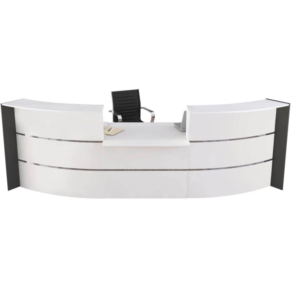 4044917435377 - Große Bogen-Empfangstheke Faro mit Niedrigmodul Kabelführung B 3240 x T 1230 x 1120 mm weiß anthrazit