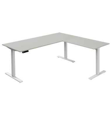 Sitz-Steh-Schreibtisch Move 3, elektrisch höhenverstellbar, 72-120cm (H), 180x80cm (BxT), L-Form, lichtgrau / weiß