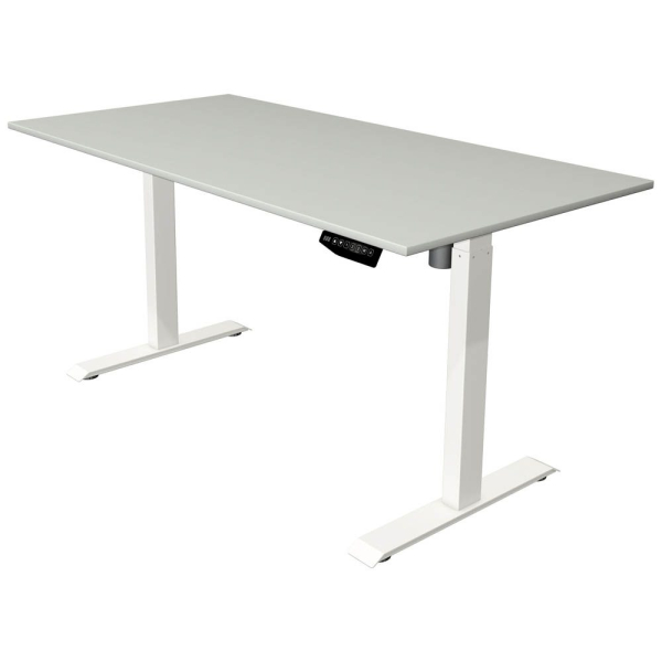 4044917437142 - Move 1 Elektrisch Höhenverstellbar Sitz-Stehschreibtisch Rechteckig Hellgrau T-Fuß 1600 (B) x 800 (T) x 1230 (H) mm Melamin Stahl