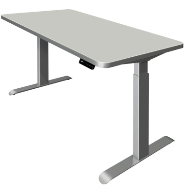 Sitz-Steh-Schreibtisch Move 3 Premium, elektrisch höhenverstellbar, 72-121cm (H), 160x80cm (BxT), rechteckig, lichtgrau / silber