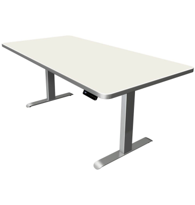 Sitz-Steh-Schreibtisch Move 3 Premium, elektrisch höhenverstellbar, 72-121cm (H), 200x100cm (BxT), rechteckig, weiß / silber