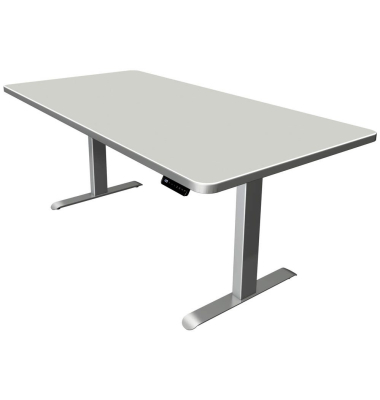 Sitz-Steh-Schreibtisch Move 3 Premium, elektrisch höhenverstellbar, 72-121cm (H), 200x100cm (BxT), rechteckig, lichtgrau / silbe