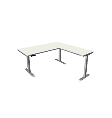 Sitz-Steh-Schreibtisch Move 3 Premium, elektrisch höhenverstellbar, 72-121cm (H), 180x180cm (BxT), L-Form, weiß / silber