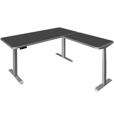 Sitz-Steh-Schreibtisch Move 3 Premium, elektrisch höhenverstellbar, 72-121cm (H), 180x180cm (BxT), L-Form, anthrazit / silber