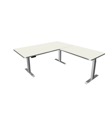 Sitz-Steh-Schreibtisch Move 3 Premium, elektrisch höhenverstellbar, 72-121cm (H), 200x220cm (BxT), L-Form, weiß / silber